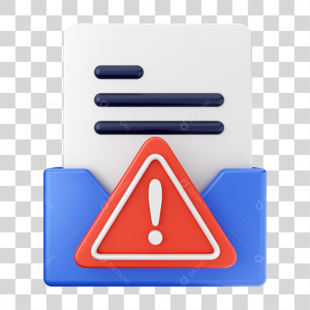 Elemento 3D Pasta de Arquivo Sinal de Alerta Para Composição PNG Transparente