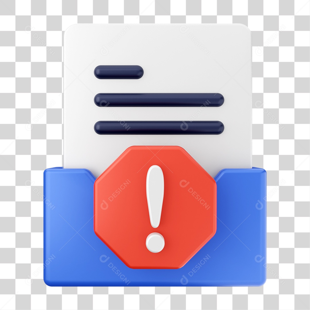 Elemento 3D Pasta de Arquivo Sinal de Alerta Para Composição PNG Transparente