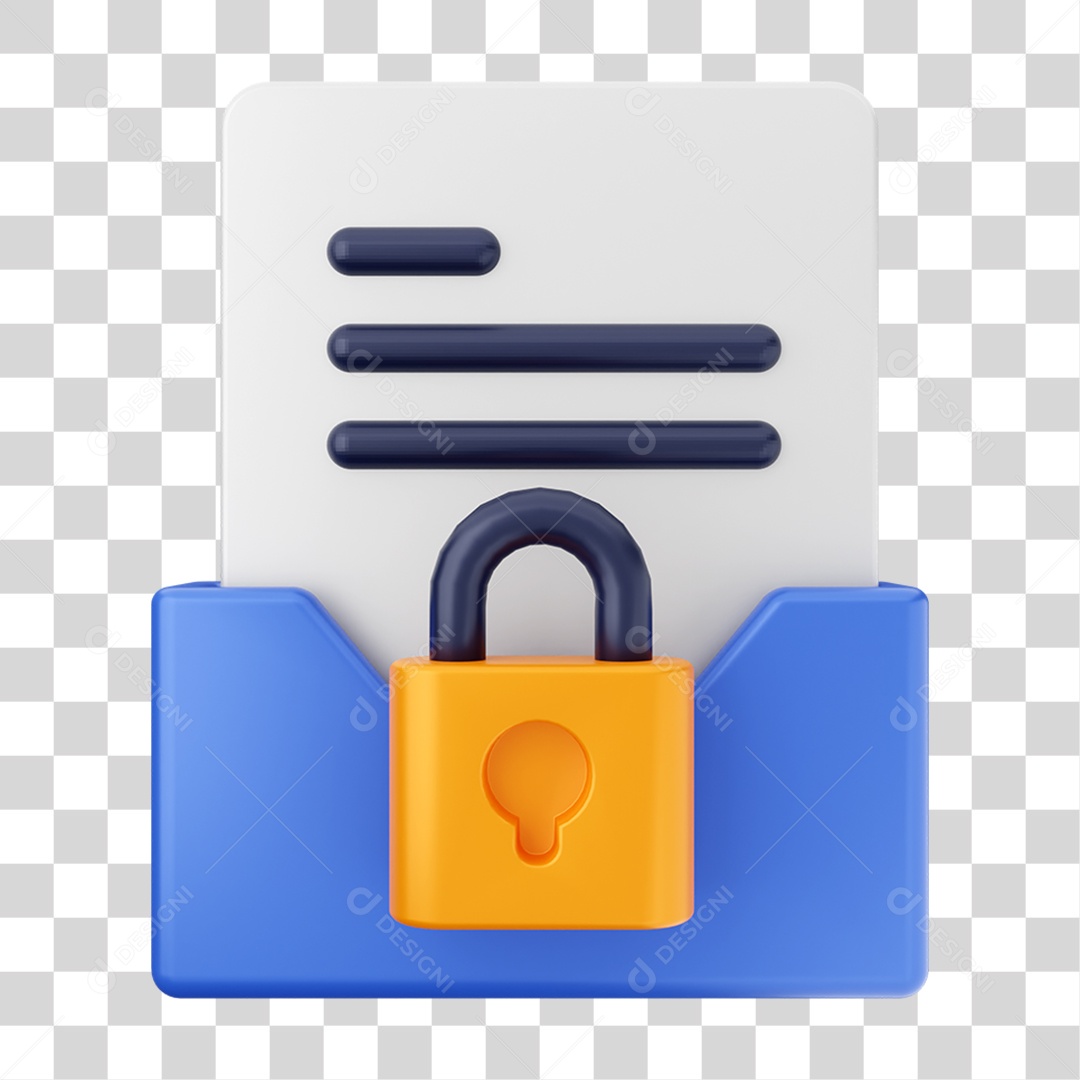 Elemento 3D Pasta de Arquivo Cadeado Para Composição PNG Transparente