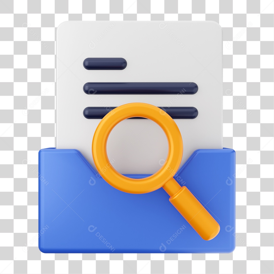 Elemento 3D Pasta de Arquivo Lupa Para Composição PNG Transparente