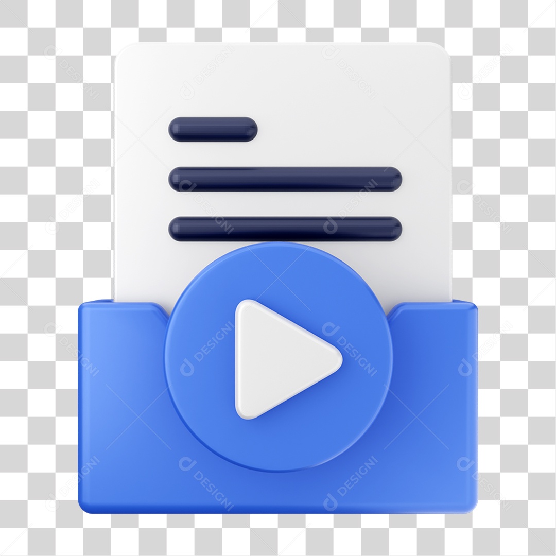 Elemento 3D Pasta de Arquivo Play Para Composição PNG Transparente