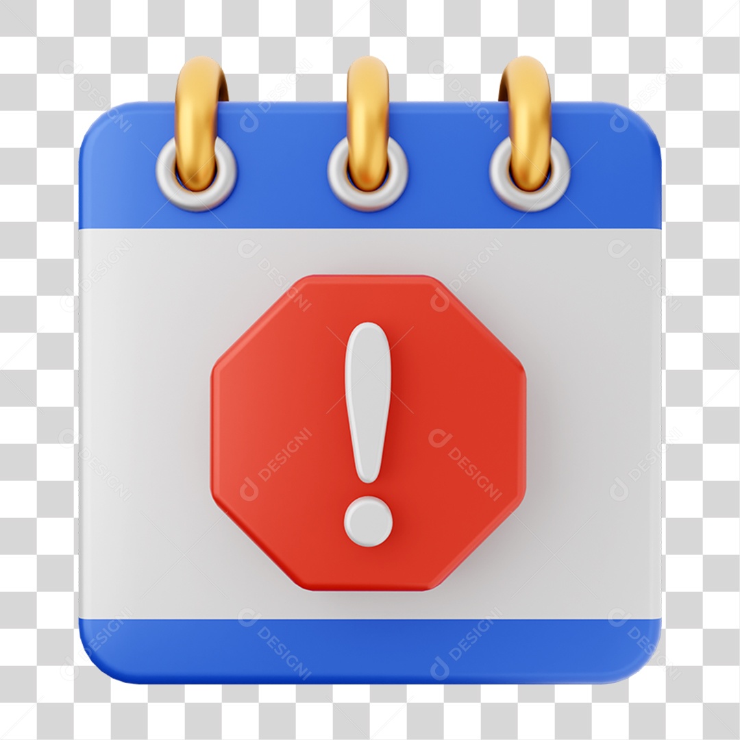 Elemento 3D Calendário Sinal de Alerta para Composição PNG Transparente