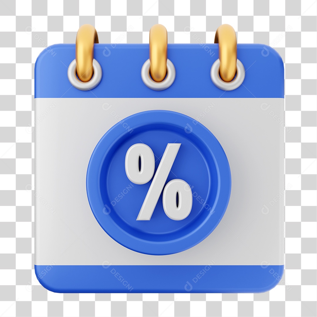 Elemento 3D Calendário Porcentagem para Composição PNG Transparente
