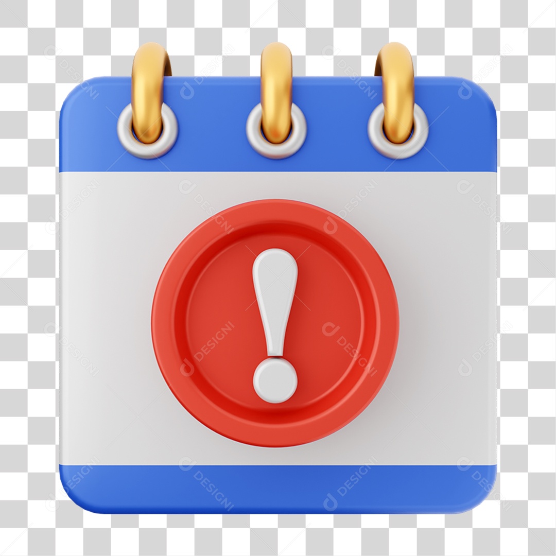 Elemento 3D Calendário Sinal de Alerta para Composição PNG Transparente