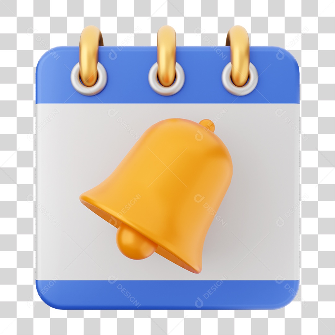 Elemento 3D Calendário Sino para Composição PNG Transparente