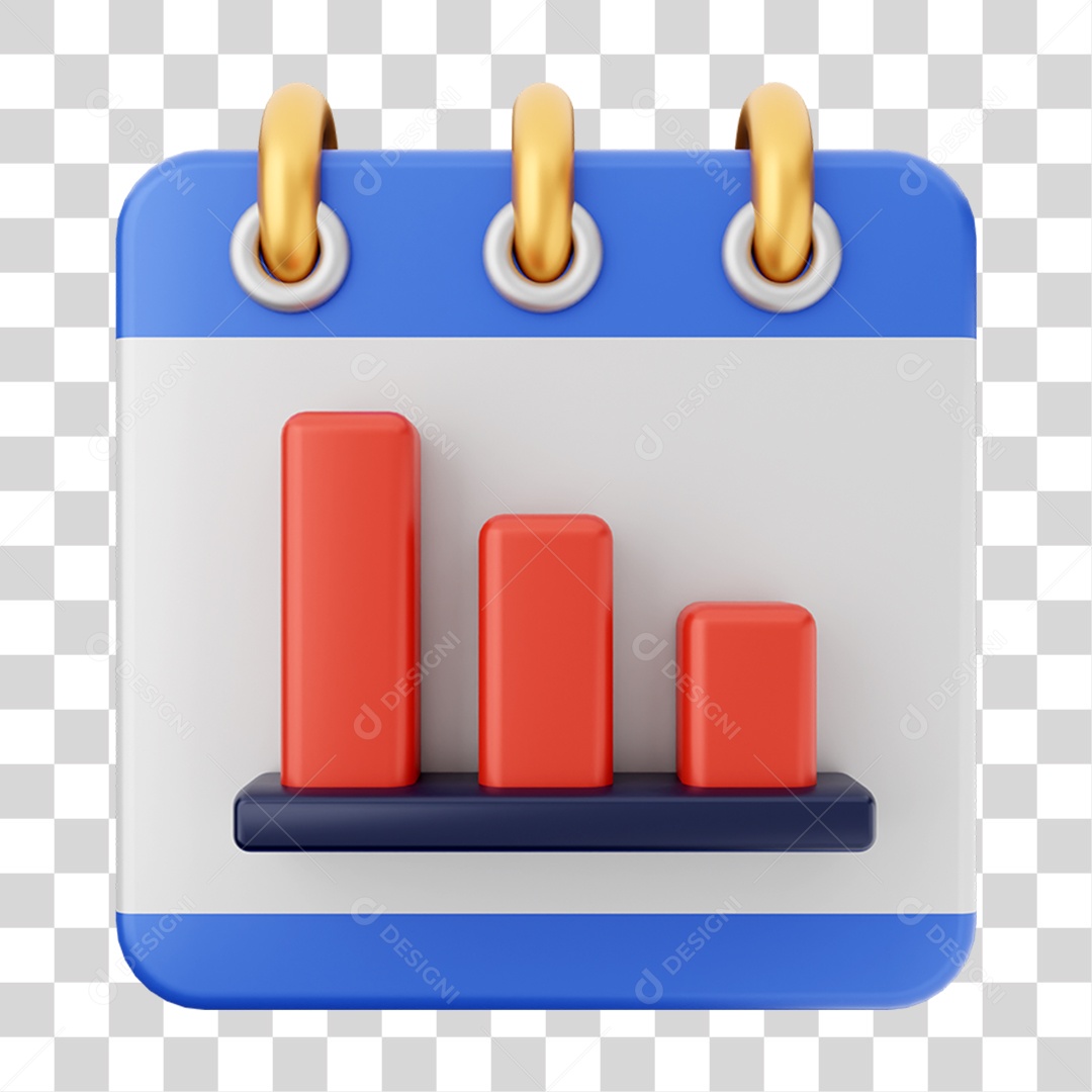 Elemento 3D Calendário Gráficos para Composição PNG Transparente