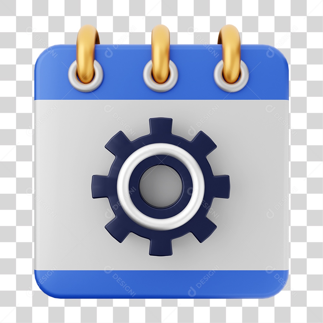 Elemento 3D Calendário Engrenagem para Composição PNG Transparente