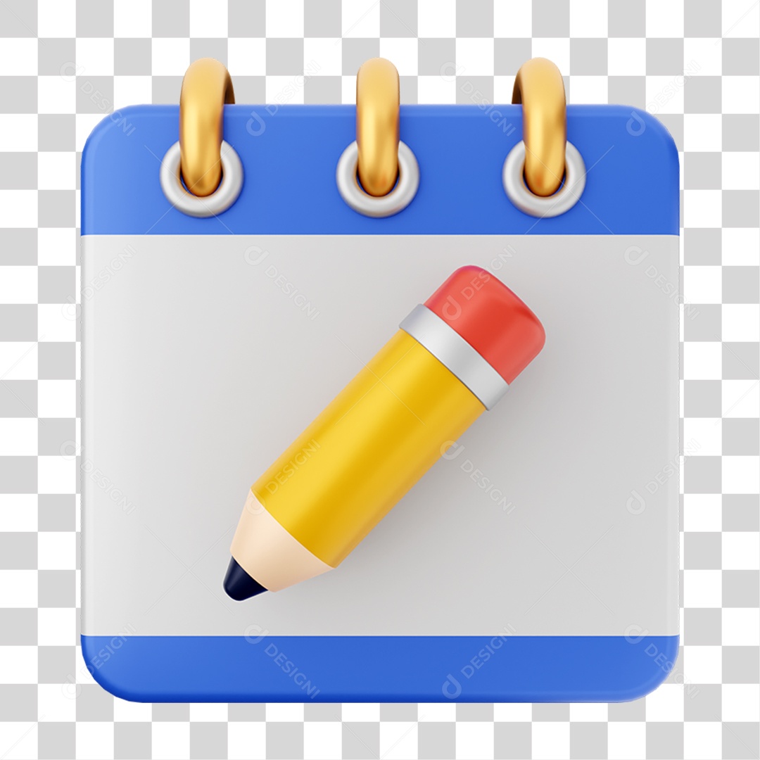 Elemento 3D Calendário Lápis para Composição PNG Transparente