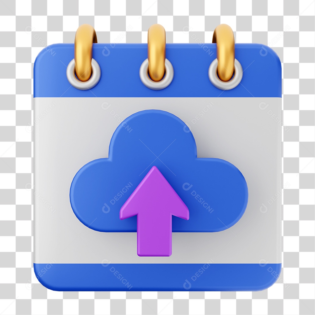 Elemento 3D Calendário Nuvem para Composição PNG Transparente