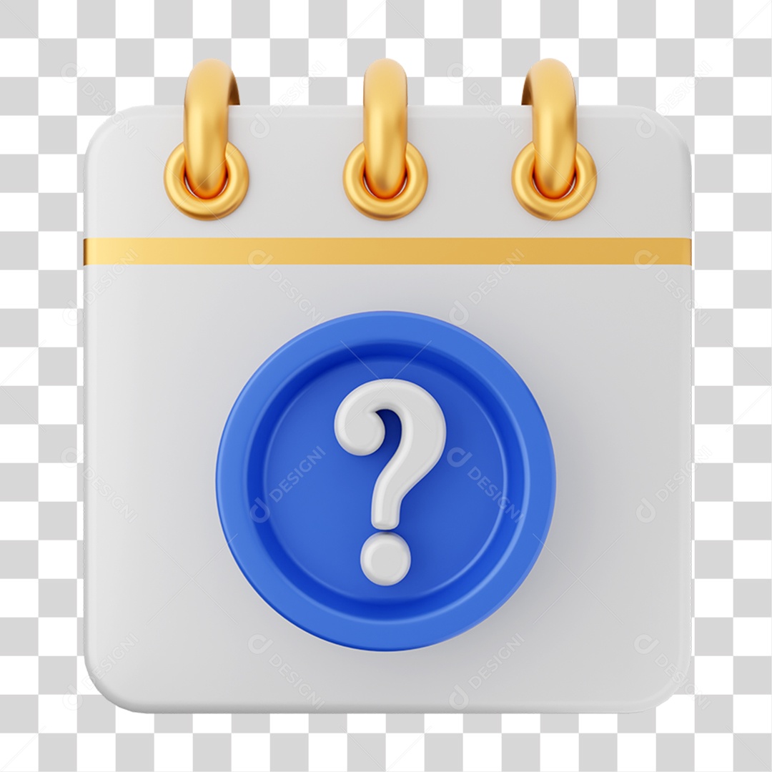 Elemento 3D Calendário Símbolo de Interrogação para Composição PNG Transparente