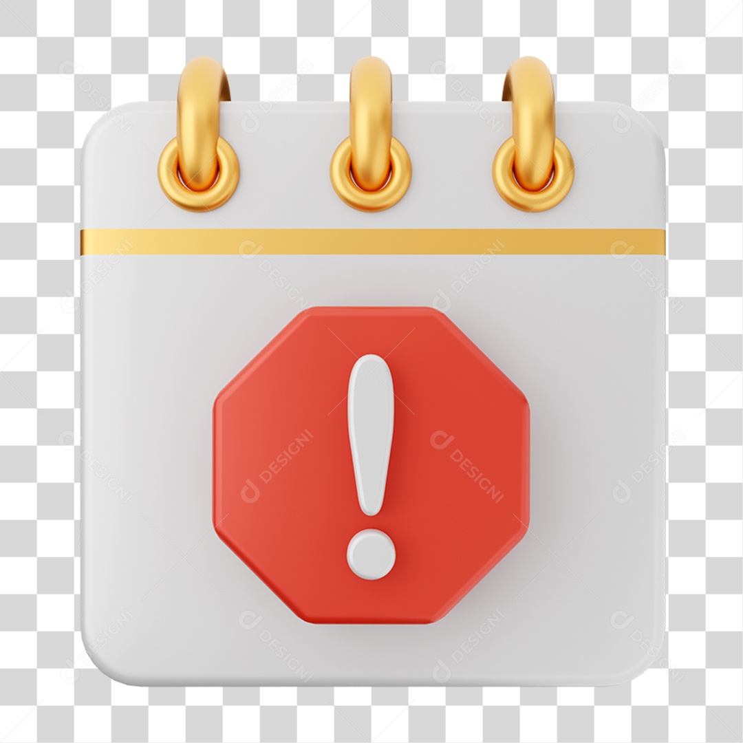Elemento 3D Calendário Sinal de Alerta para Composição PNG Transparente