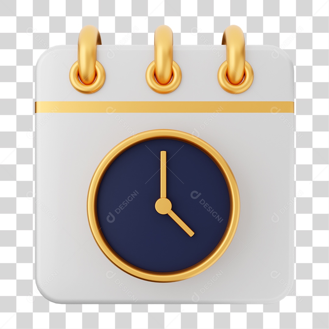 Elemento 3D Calendário Relógio para Composição PNG Transparente