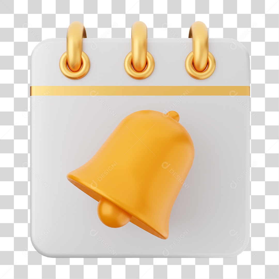 Elemento 3D Calendário Sino para Composição PNG Transparente