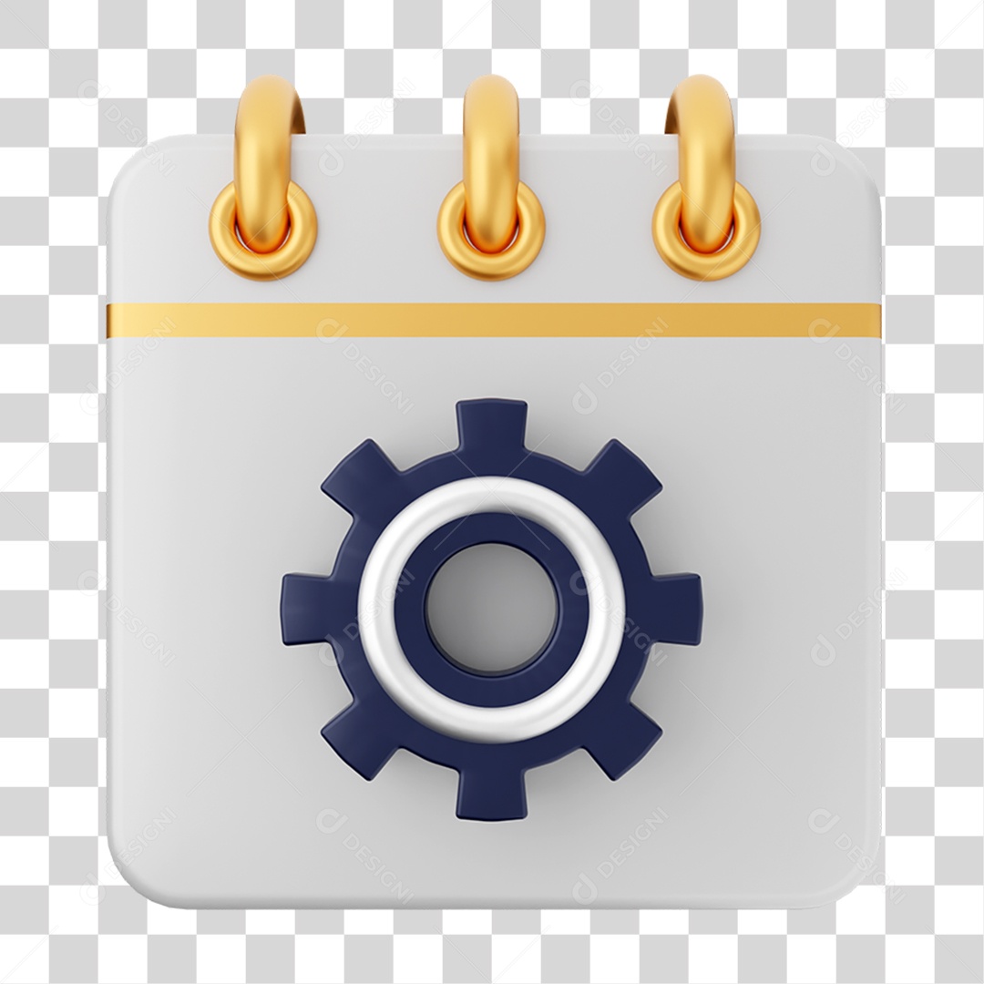 Elemento 3D Calendário Engrenagem para Composição PNG Transparente