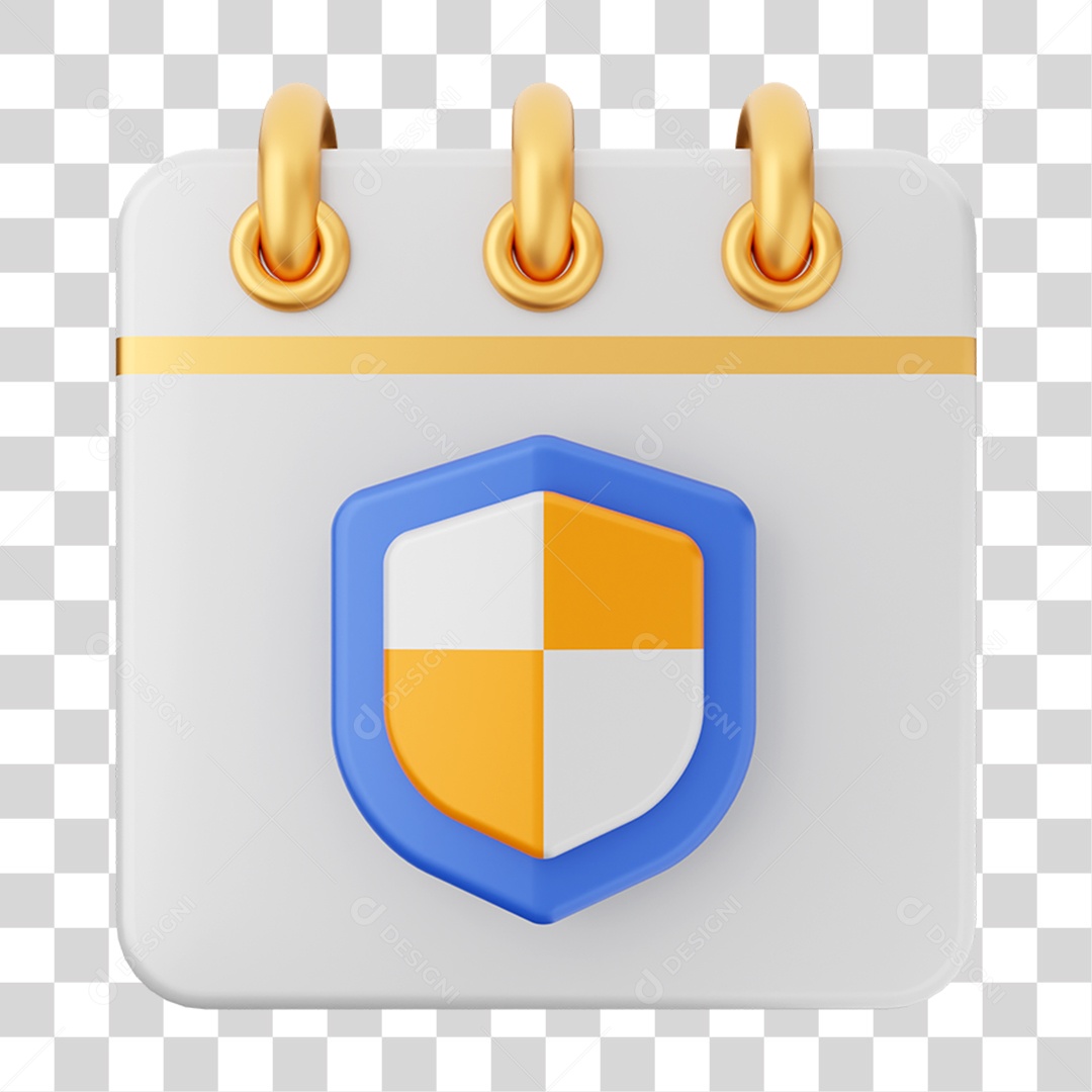 Elemento 3D Calendário Escudo para Composição PNG Transparente