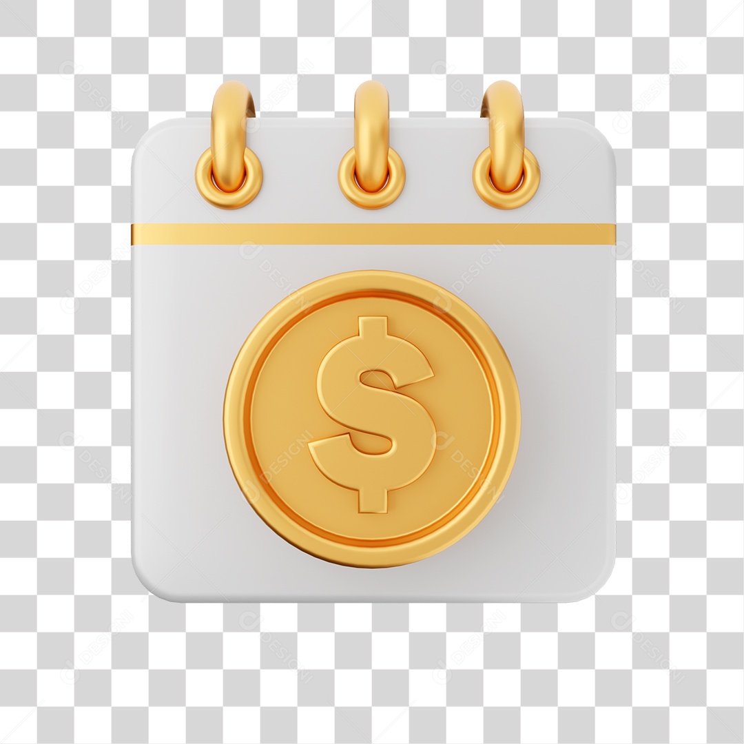 Elemento 3D Calendário Moeda Virtual para Composição PNG Transparente