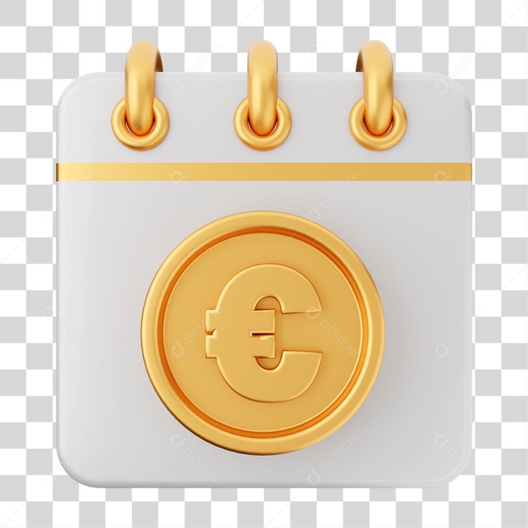 Elemento 3D Calendário Moeda Virtual para Composição PNG Transparente