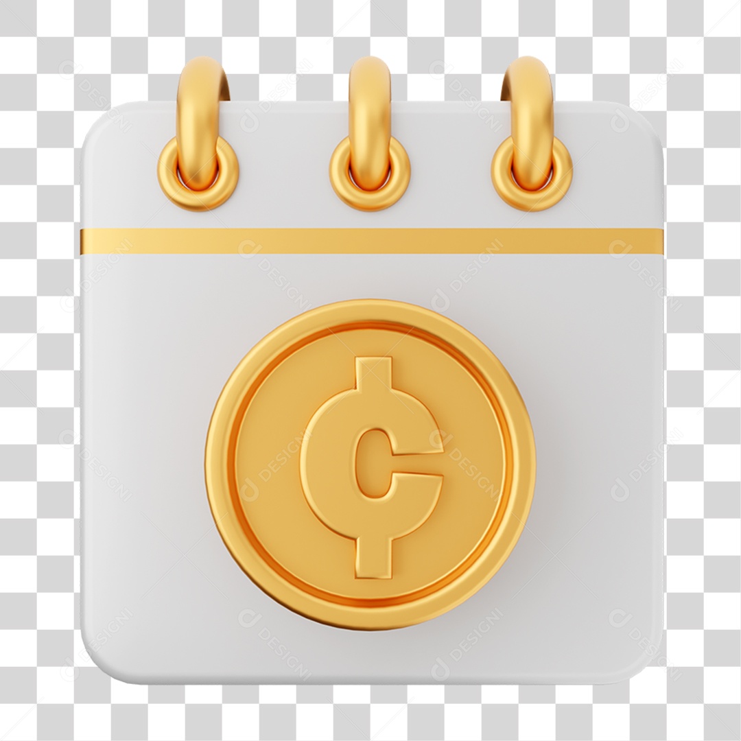 Elemento 3D Calendário Moeda Virtual para Composição PNG Transparente