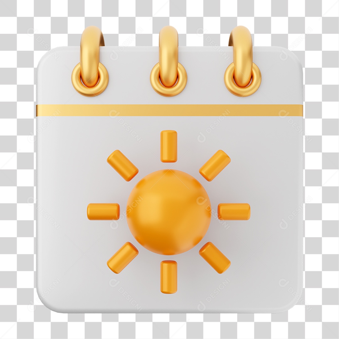 Elemento 3D Calendário Sol para Composição PNG Transparente