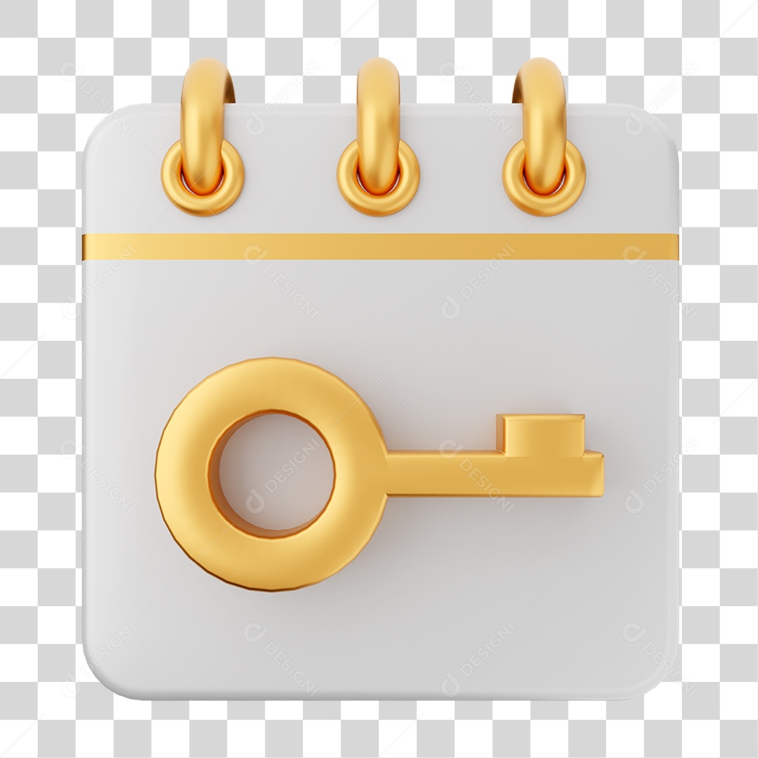 Elemento 3D Calendário Chave para Composição PNG Transparente