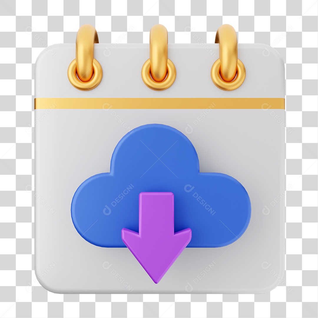 Elemento 3D Calendário Nuvem para Composição PNG Transparente