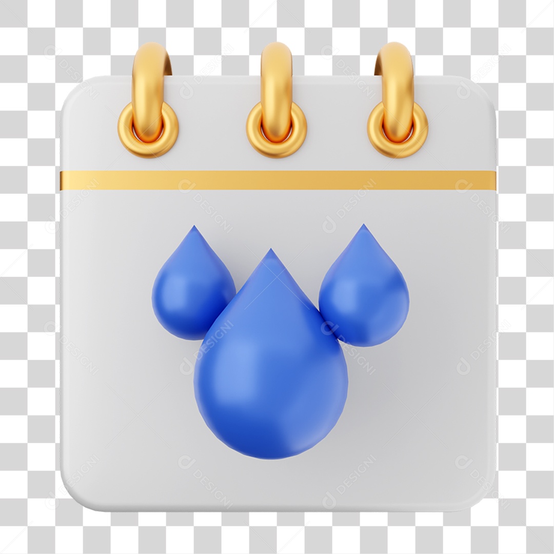Elemento 3D Calendário Gotas de Agua para Composição PNG Transparente