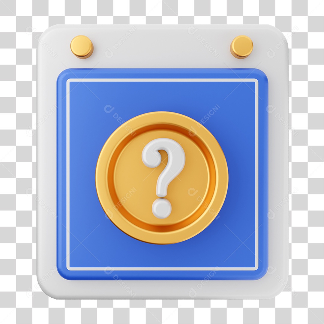 Elemento 3D Calendário Símbolo de Interrogação para Composição PNG Transparente