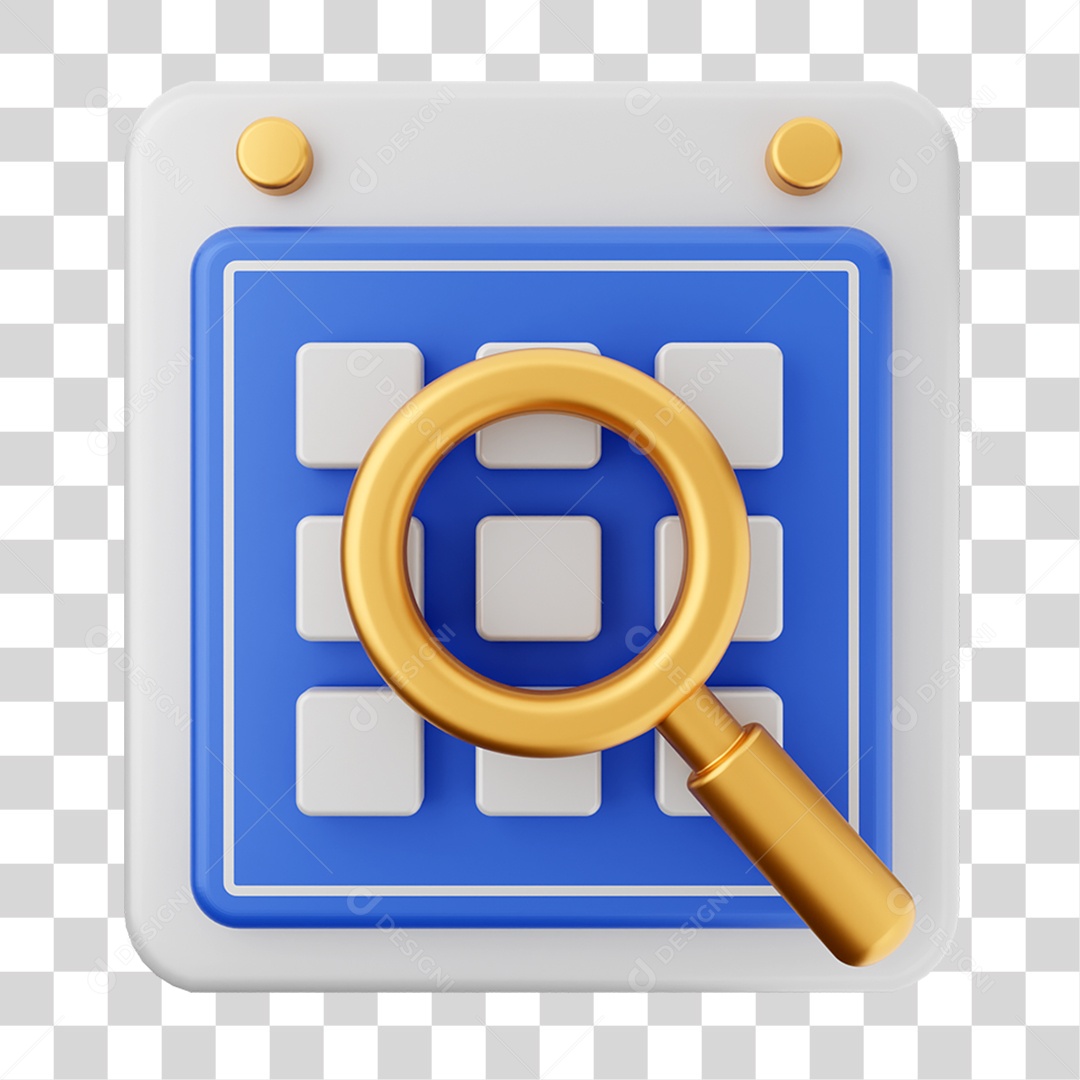 Elemento 3D Calendário Lupa para Composição PNG Transparente