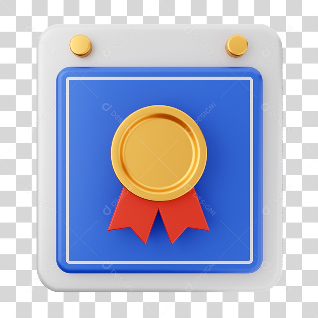 Elemento 3D Calendário Medalha para Composição PNG Transparente