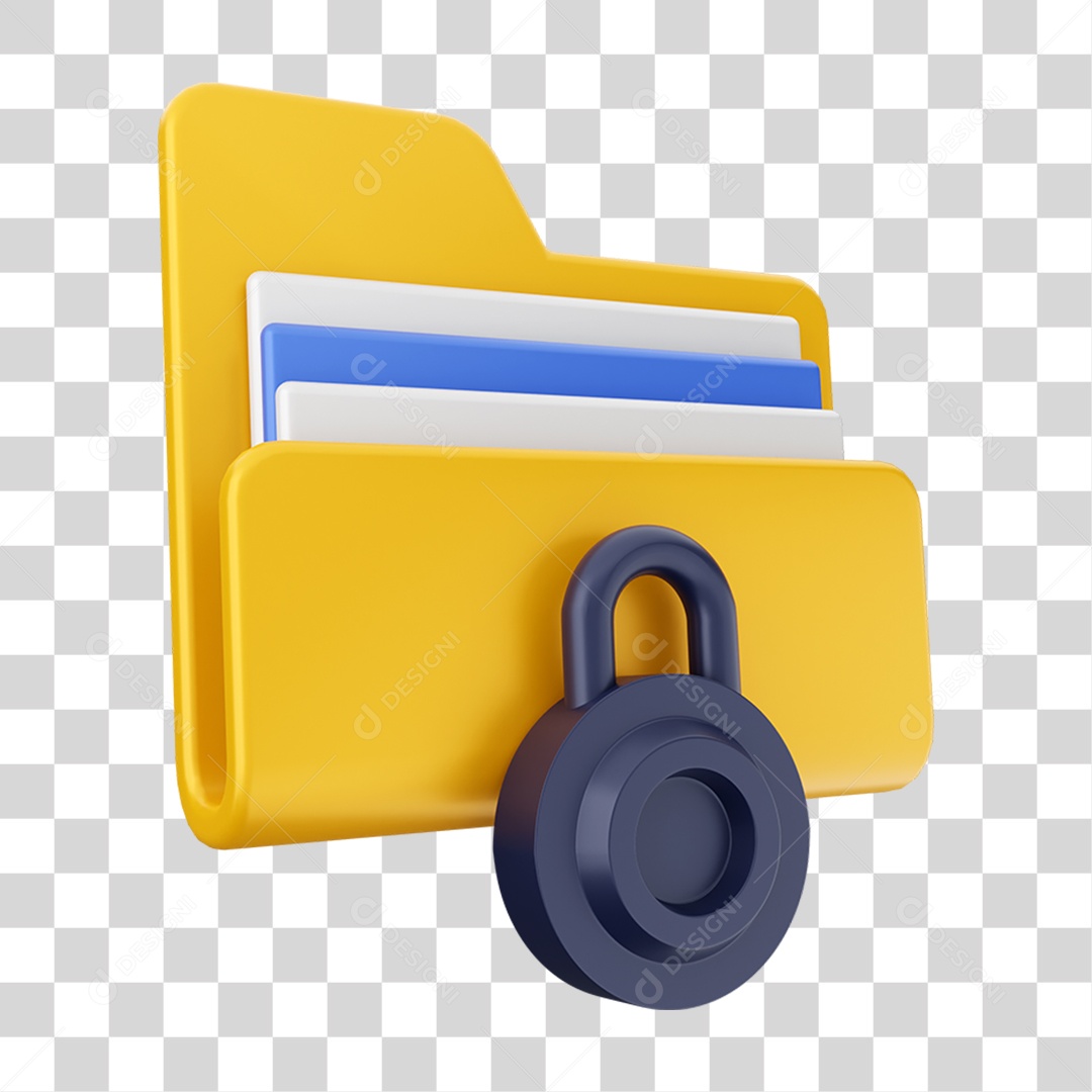 Elemento 3D Pasta de Arquivo Cadeado Para Composição PNG Transparente
