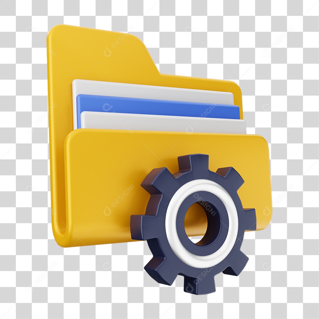 Elemento 3D Pasta de Arquivo Engrenagem Para Composição PNG Transparente
