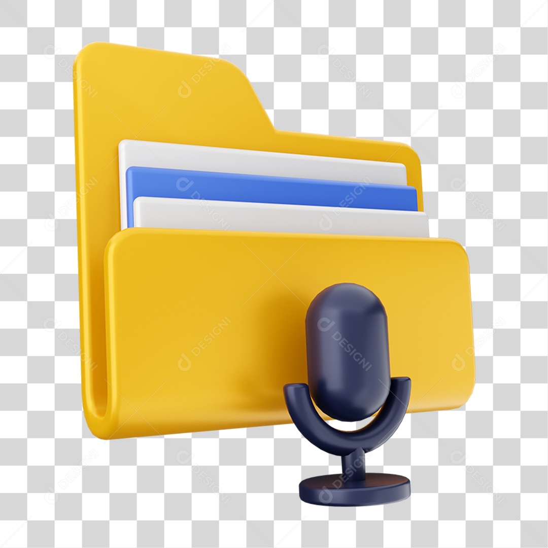 Elemento 3D Pasta de Arquivo Microfone Para Composição PNG Transparente