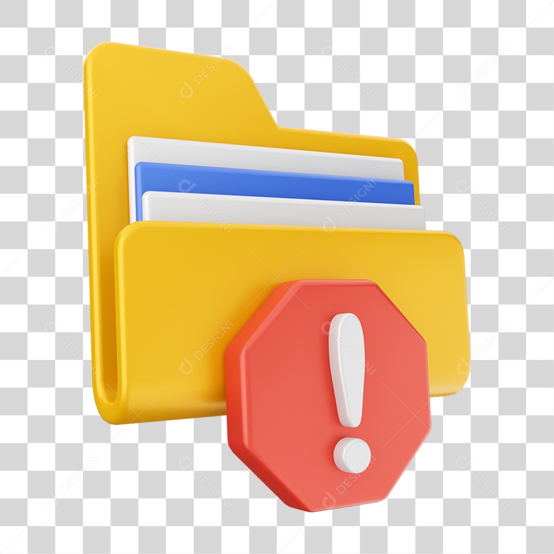 Elemento 3D Pasta de Arquivo Sinal de Alerta Para Composição PNG Transparente