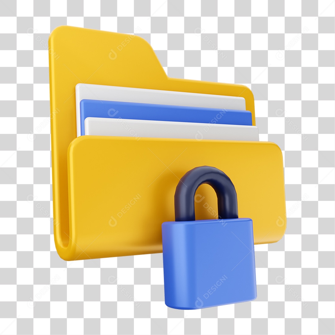 Elemento 3D Pasta de Arquivo Cadeado Para Composição PNG Transparente
