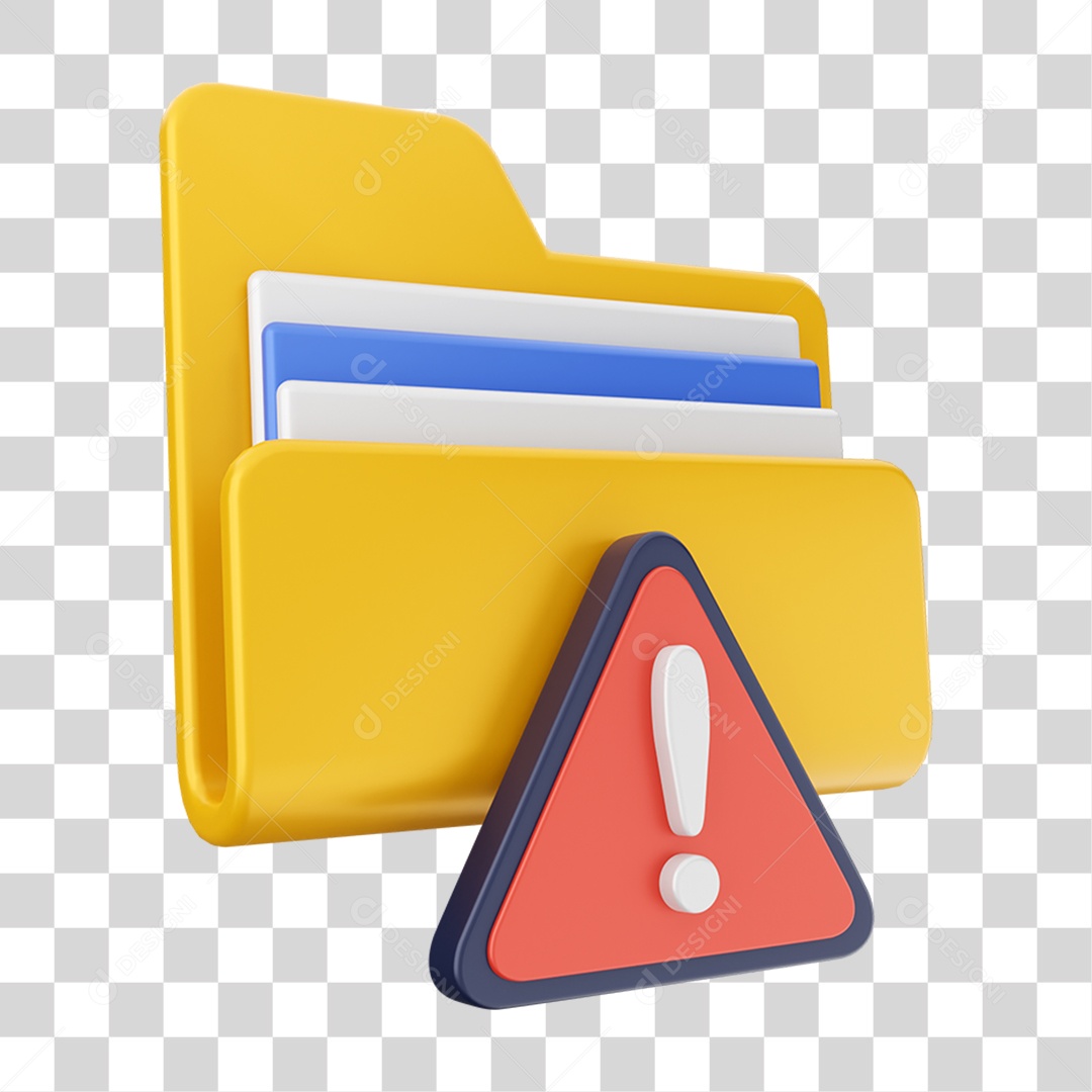 Elemento 3D Pasta de Arquivo Sinal de Alerta Para Composição PNG Transparente