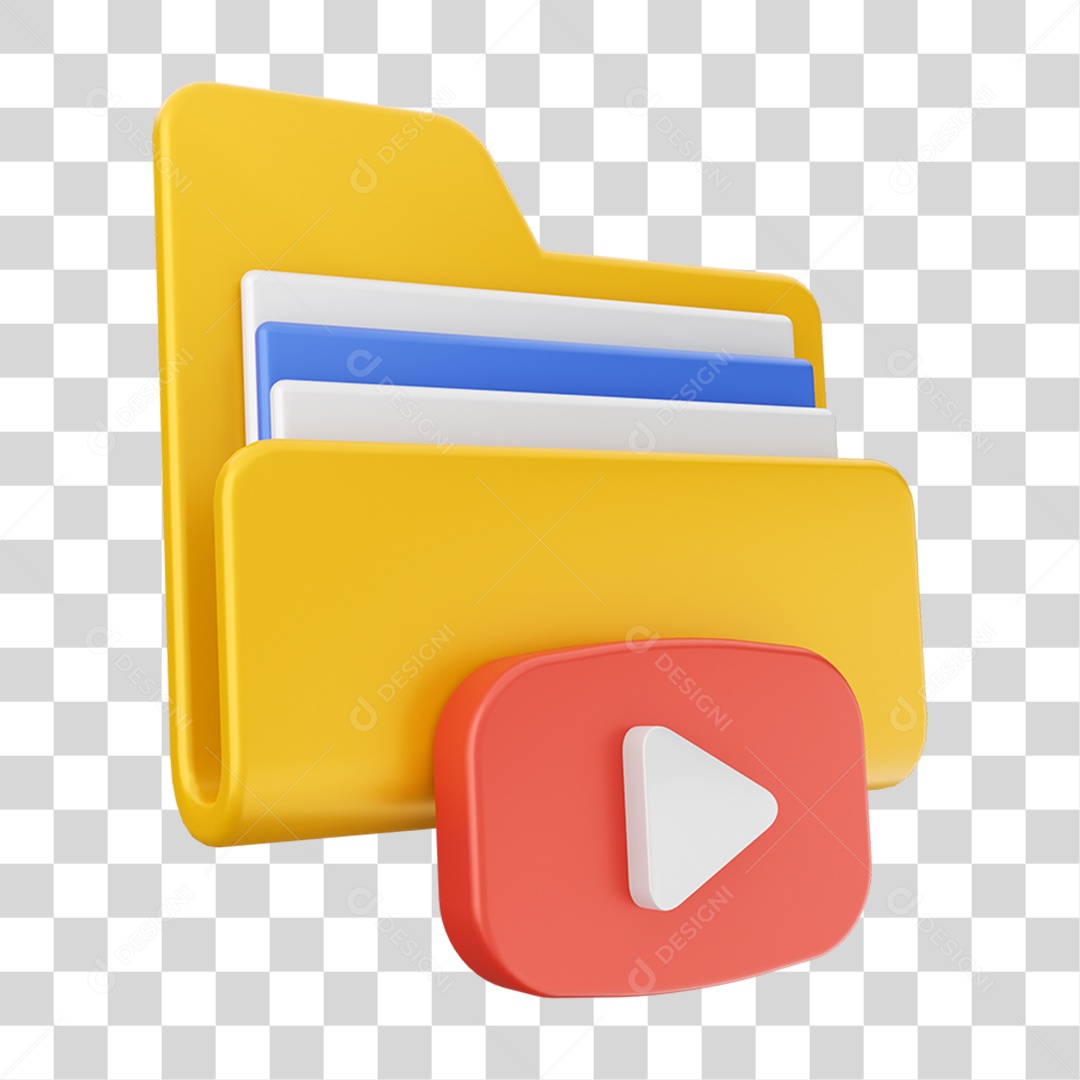 Elemento 3D Pasta de Arquivo Play Para Composição PNG Transparente