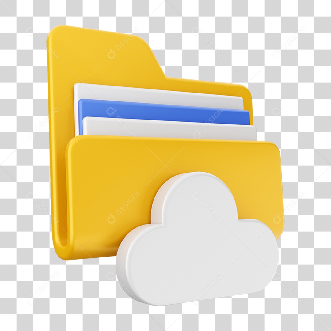 Elemento 3D Pasta de Arquivo Nuvem Para Composição PNG Transparente