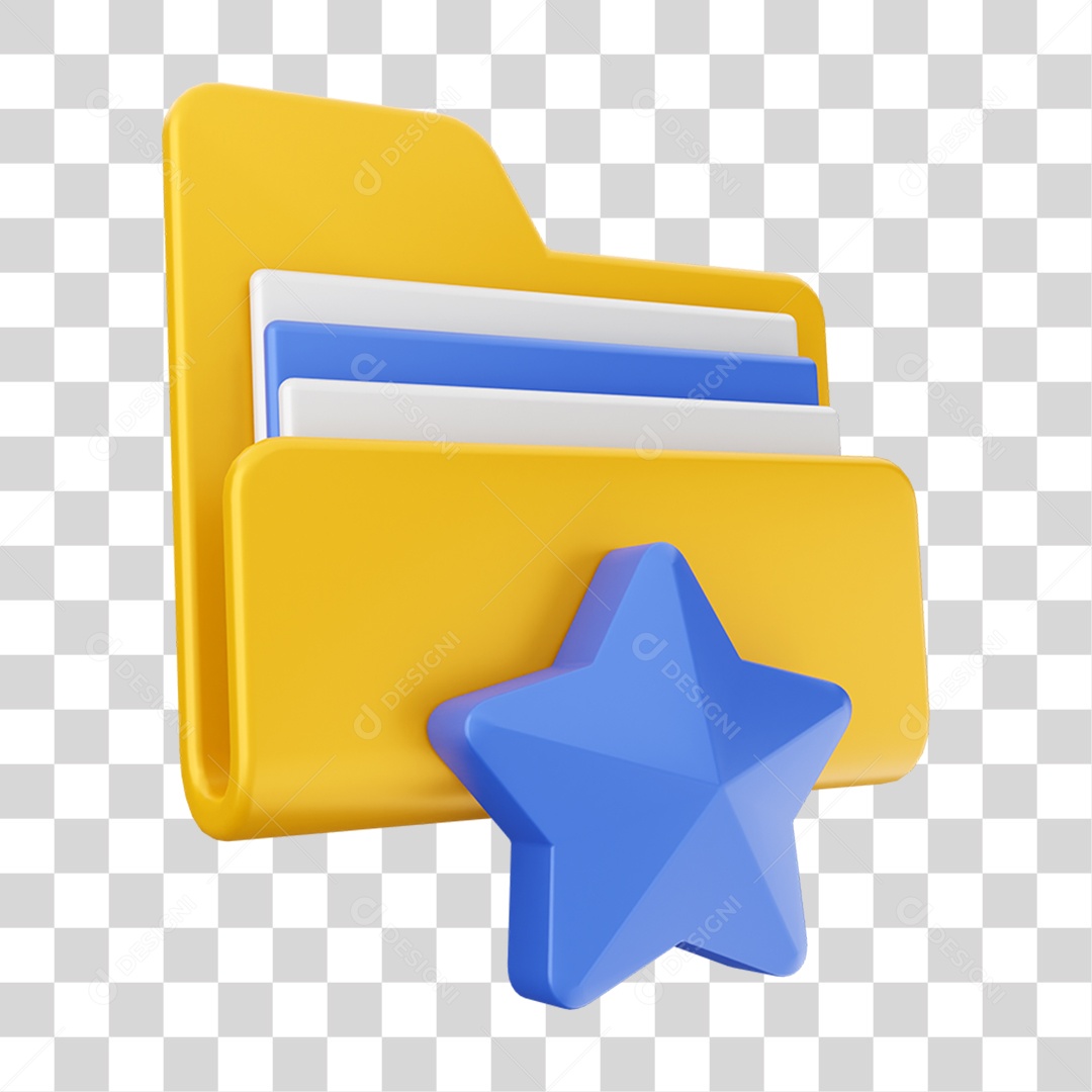 Elemento 3D Pasta de Arquivo Estrela Para Composição PNG Transparente