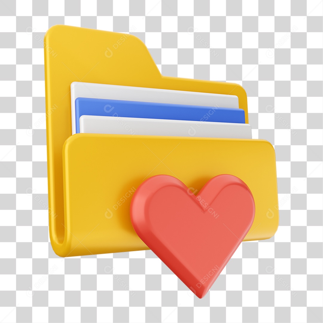 Elemento 3D Pasta de Arquivo Coração Para Composição PNG Transparente