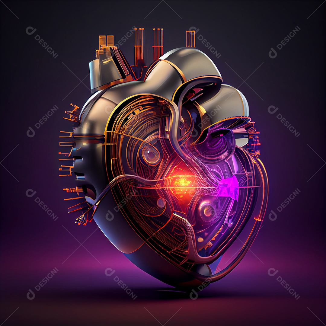 Coração tecnológico colorido