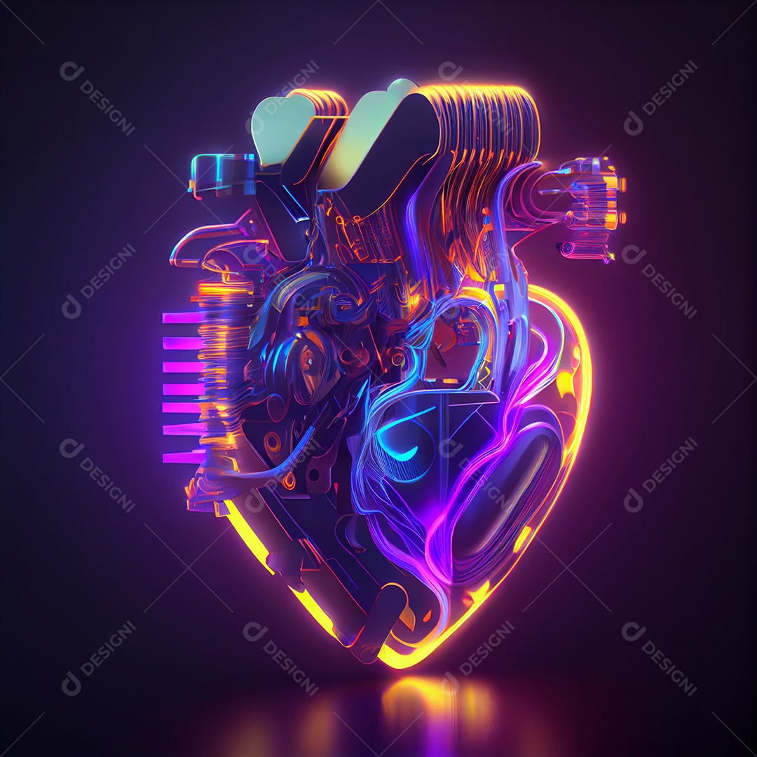 Coração tecnológico colorido