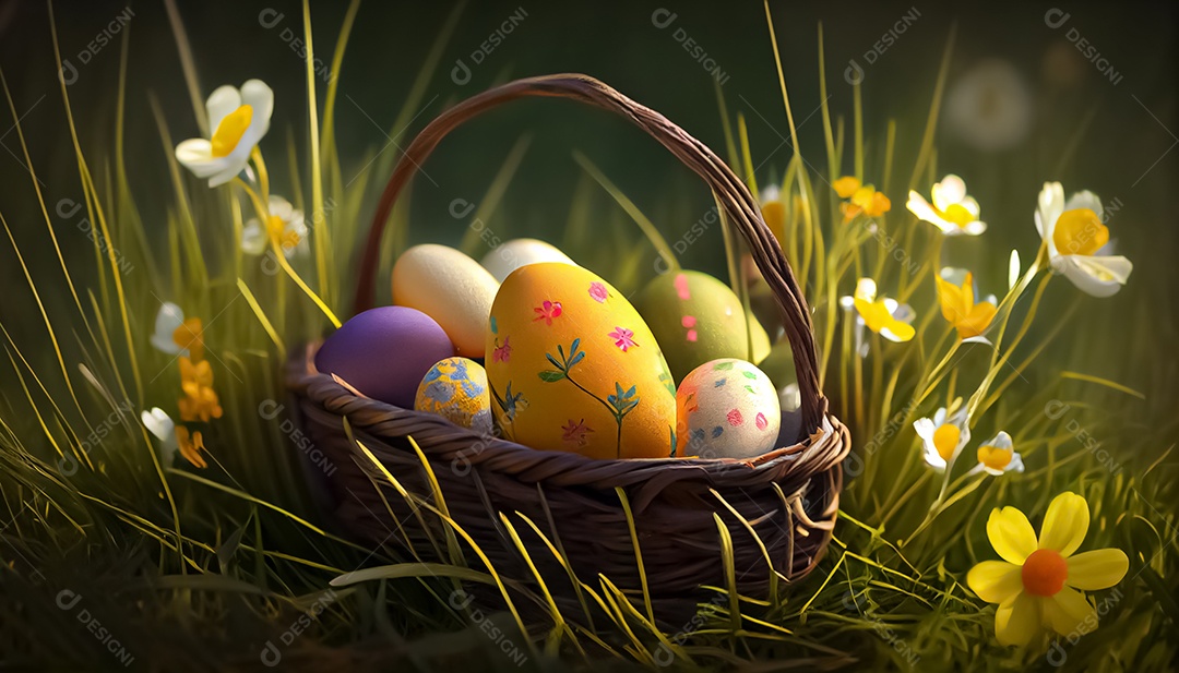 Um ovo de Páscoa deitado em uma cesta no Prado