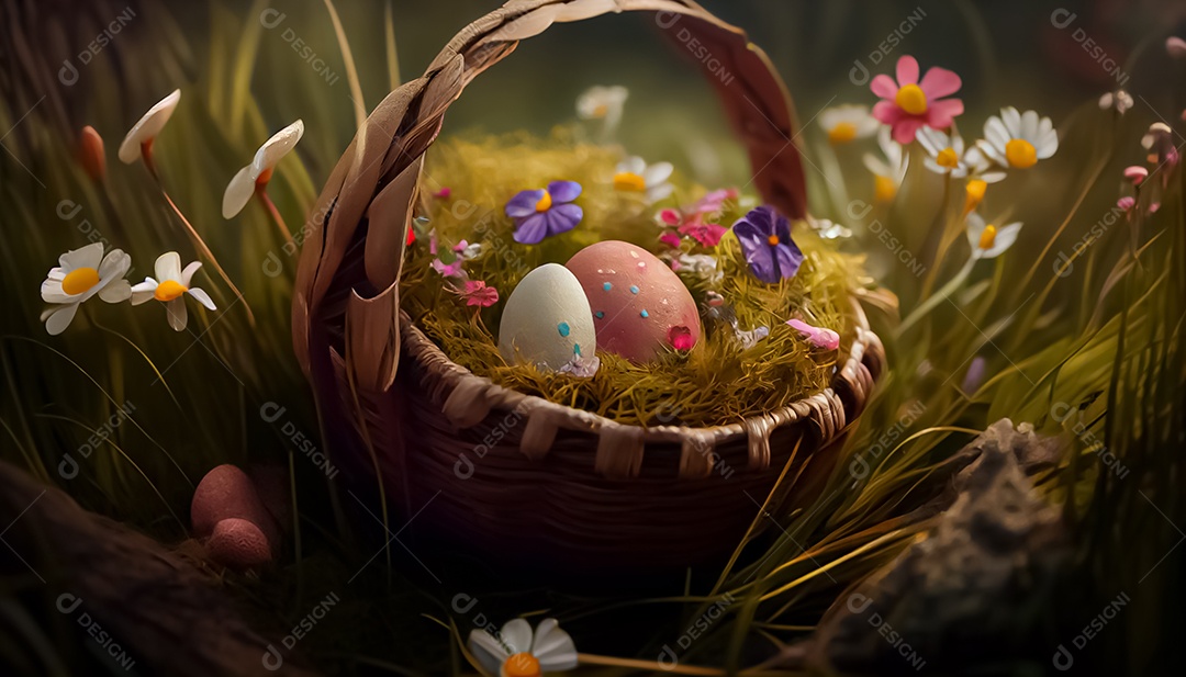 Um ovo de Páscoa deitado em uma cesta no Prado
