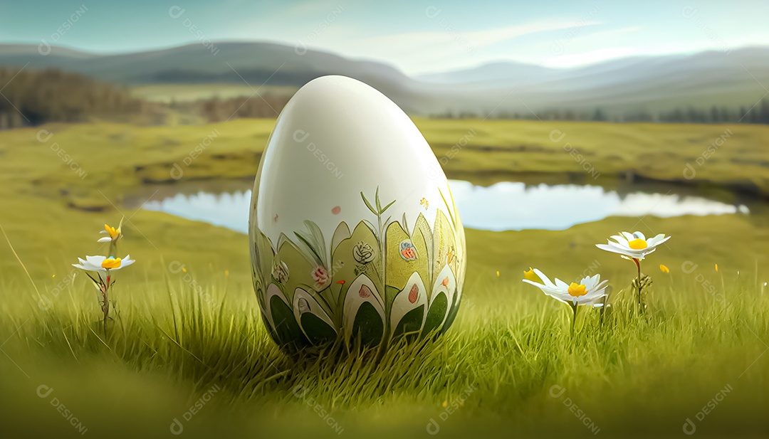 Um ovo de Páscoa deitado no prado