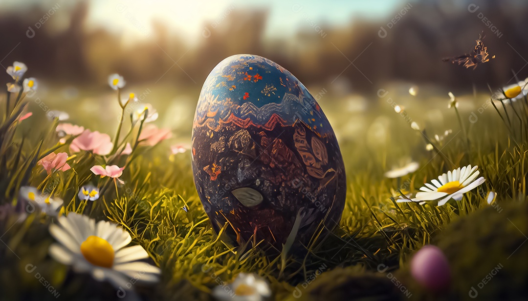 Um ovo de Páscoa deitado no prado