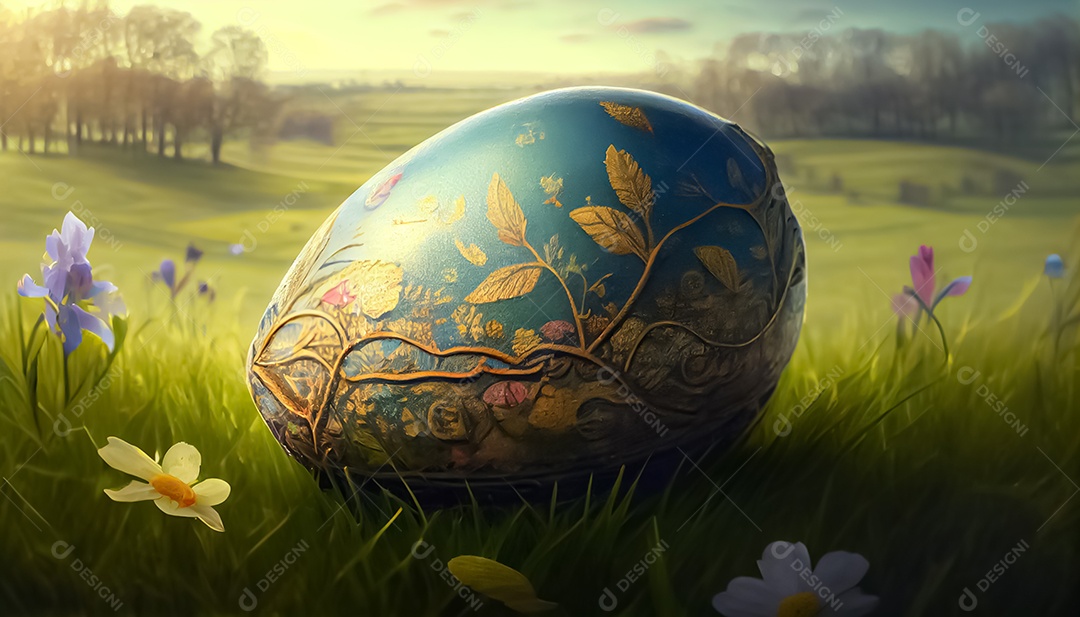 Um ovo de Páscoa deitado no prado