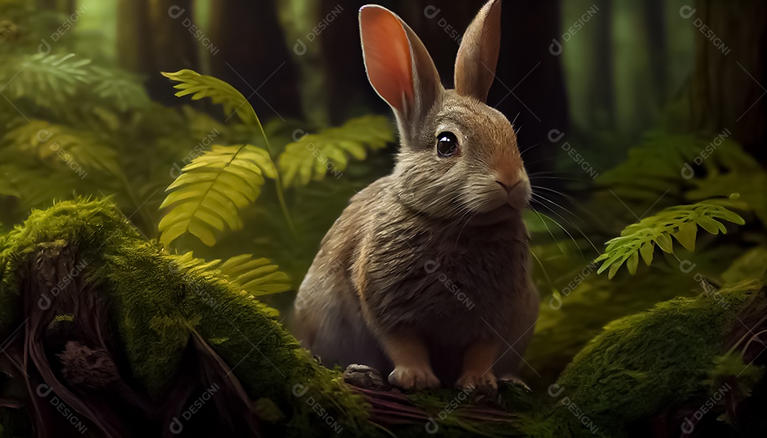 Coelho na floresta, feliz dia de páscoa realista