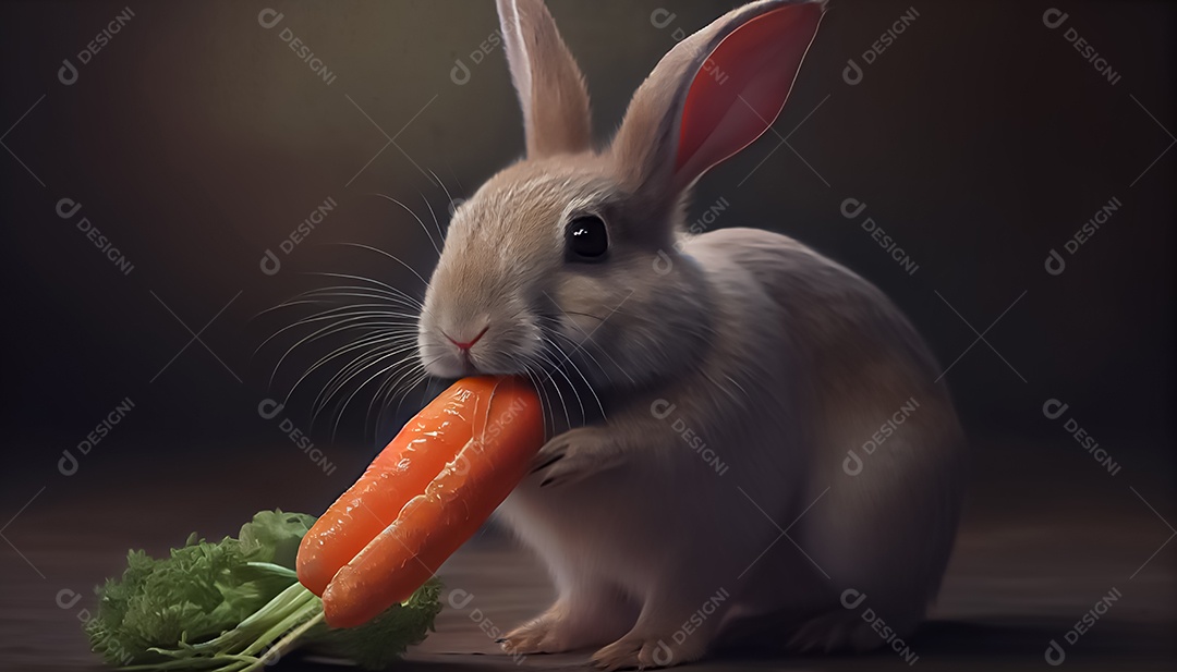 Coelho comendo cenoura realista feliz páscoa
