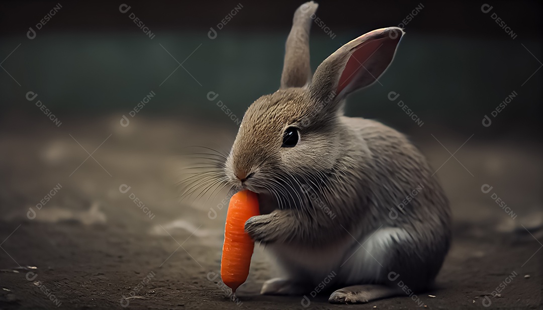 Coelho comendo cenoura realista feliz páscoa