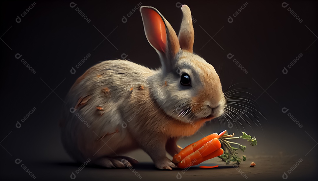 Coelho comendo cenoura realista feliz páscoa